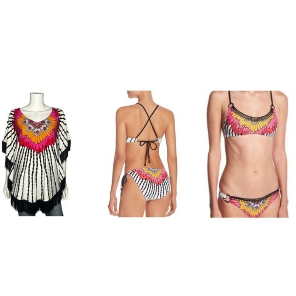 Trina Turk Ibiza Halter Bikini Set with Poncho Coverup 3-Piece Size Medium NWT